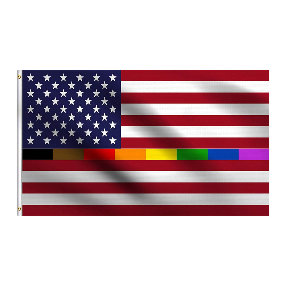 Flag combining the American flag with a horizontal rainbow Pride stripe