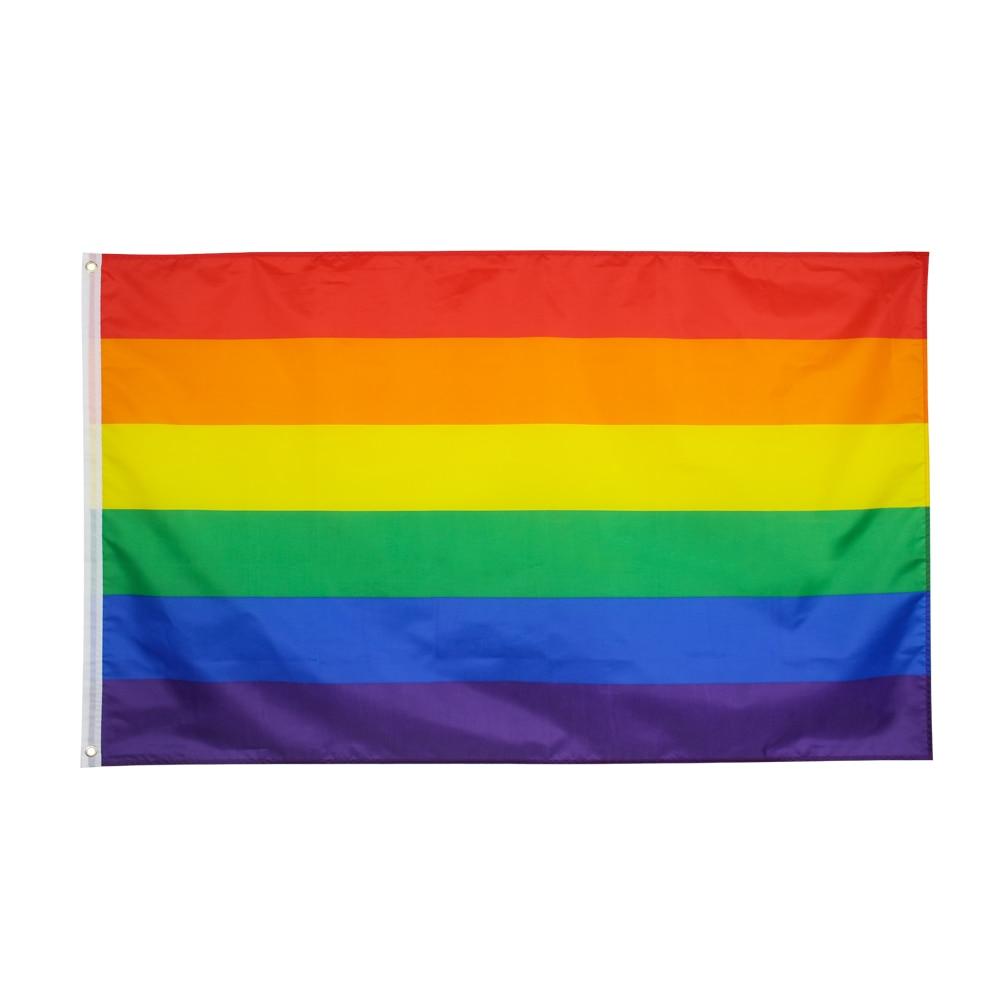 Rainbow LGBT Pride flag with six horizontal stripes and two metal grommets