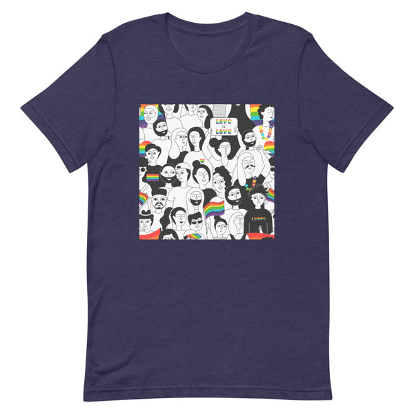 gays fashion: LGBT Pride T-shirt with rainbow flags, colorful queer faces, and 