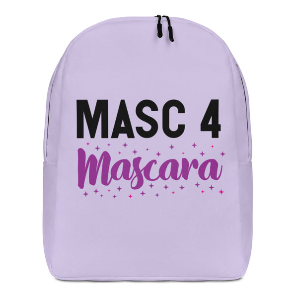 Front view of a lavender backpack reading “MASC 4 Mascara” with star accents