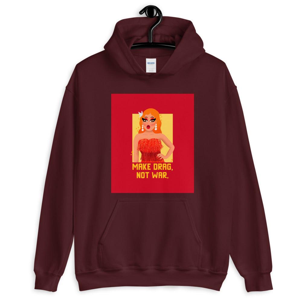 Maroon Make Drag Not War Unisex Hoodie by Printful sold by Queer In The World: The Shop - LGBT Merch Fashion