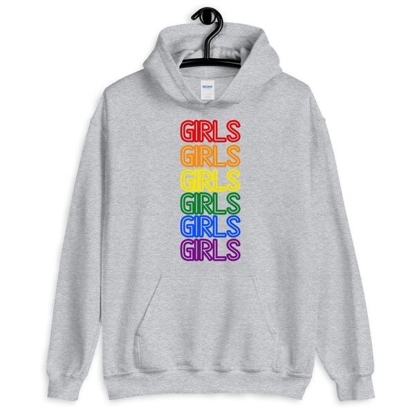 Sport Grey Girls Girls Girls Unisex Hoodie by Queer In The World Originals sold by Queer In The World: The Shop - LGBT Merch Fashion