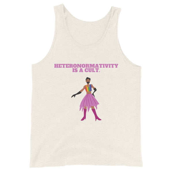 Oatmeal Triblend Heteronormativity Is A Cult Unisex Tank Top by Queer In The World Originals sold by Queer In The World: The Shop - LGBT Merch Fashion