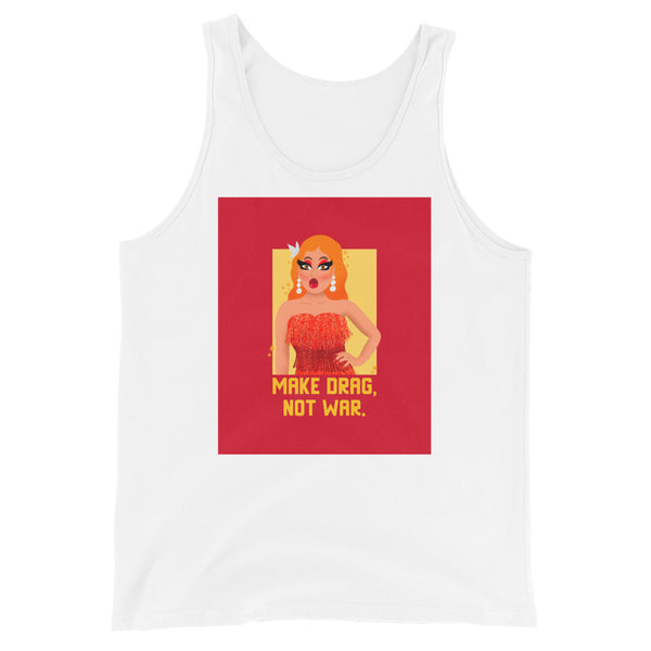 White Make Drag Not War Unisex Tank Top by Queer In The World Originals sold by Queer In The World: The Shop - LGBT Merch Fashion