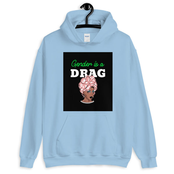 Light Blue Gender Is A Drag Unisex Hoodie by Queer In The World Originals sold by Queer In The World: The Shop - LGBT Merch Fashion