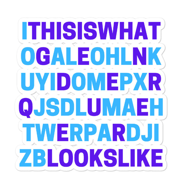 Genderqueer sticker reading “THIS IS WHAT GENDERQUEER LOOKS LIKE” in blue and purple lettering