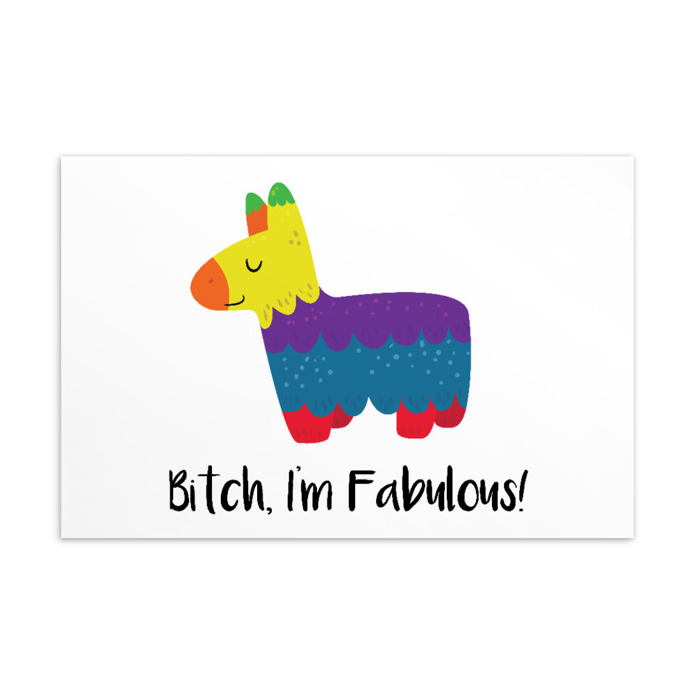 Postcard featuring a colorful llama illustration and the text “Bitch, I’m Fabulous!”