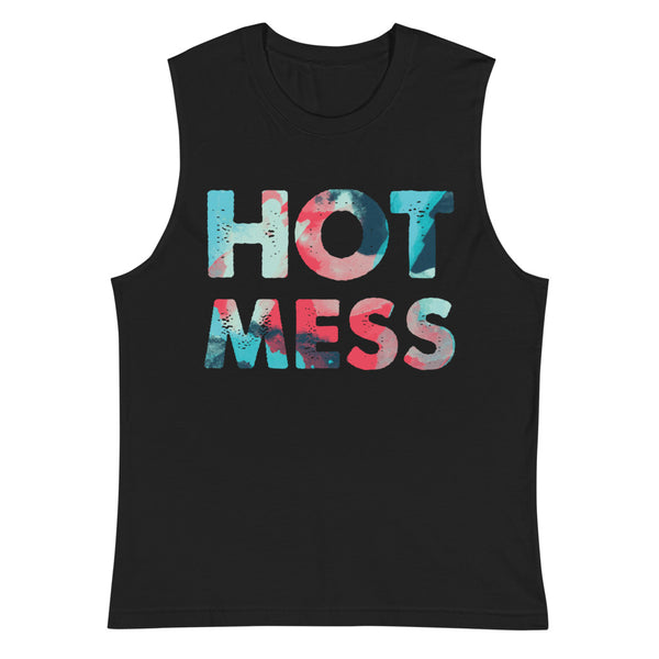 Black Hot Mess Muscle Shirt by Printful sold by Queer In The World: The Shop - LGBT Merch Fashion