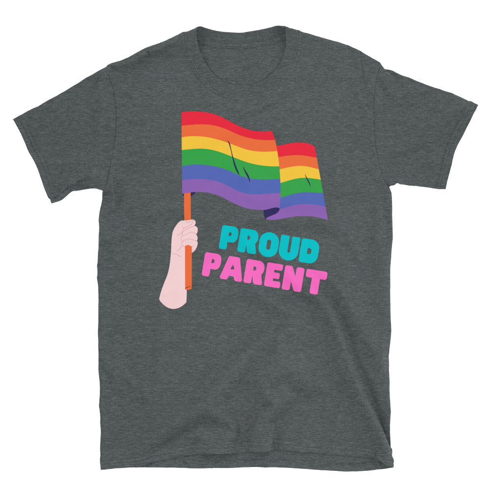 gays forfans: Proud Parent T-Shirt with bold LGBT pride flag and “Proud Parent” text