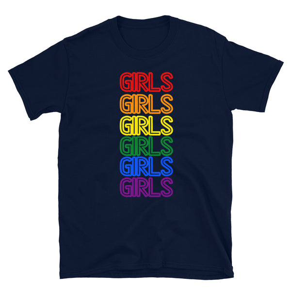 Navy Girls Girls Girls T-Shirt by Queer In The World Originals sold by Queer In The World: The Shop - LGBT Merch Fashion