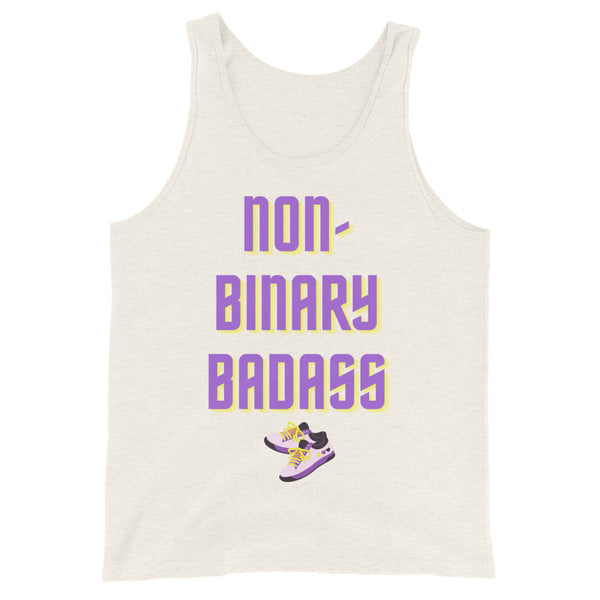 Oatmeal Triblend Non-Binary Badass Unisex Tank Top by Queer In The World Originals sold by Queer In The World: The Shop - LGBT Merch Fashion