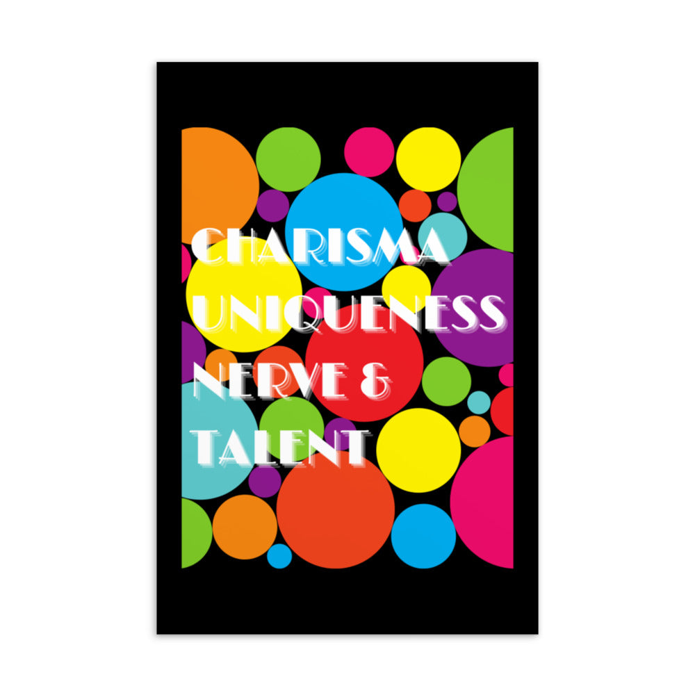  Charisma Uniqueness Nerve & Talent Postcard by Printful sold by Queer In The World: The Shop - LGBT Merch Fashion