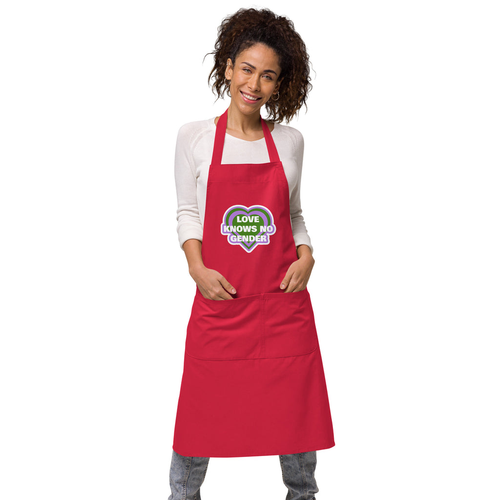  Love Knows No Gender Organic Cotton Apron by Printful sold by Queer In The World: The Shop - LGBT Merch Fashion
