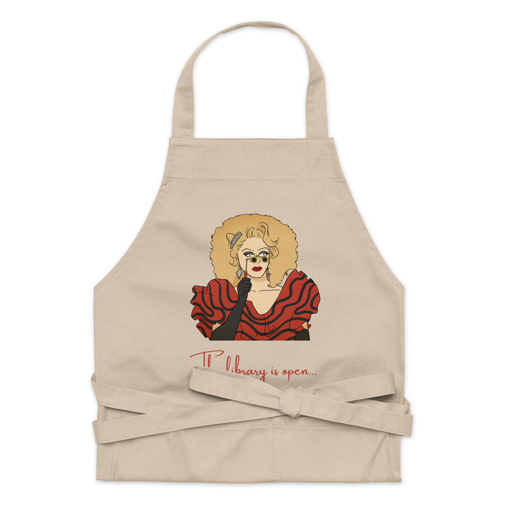  The Library Is Open (Rupaul) Organic Cotton Apron by Printful sold by Queer In The World: The Shop - LGBT Merch Fashion