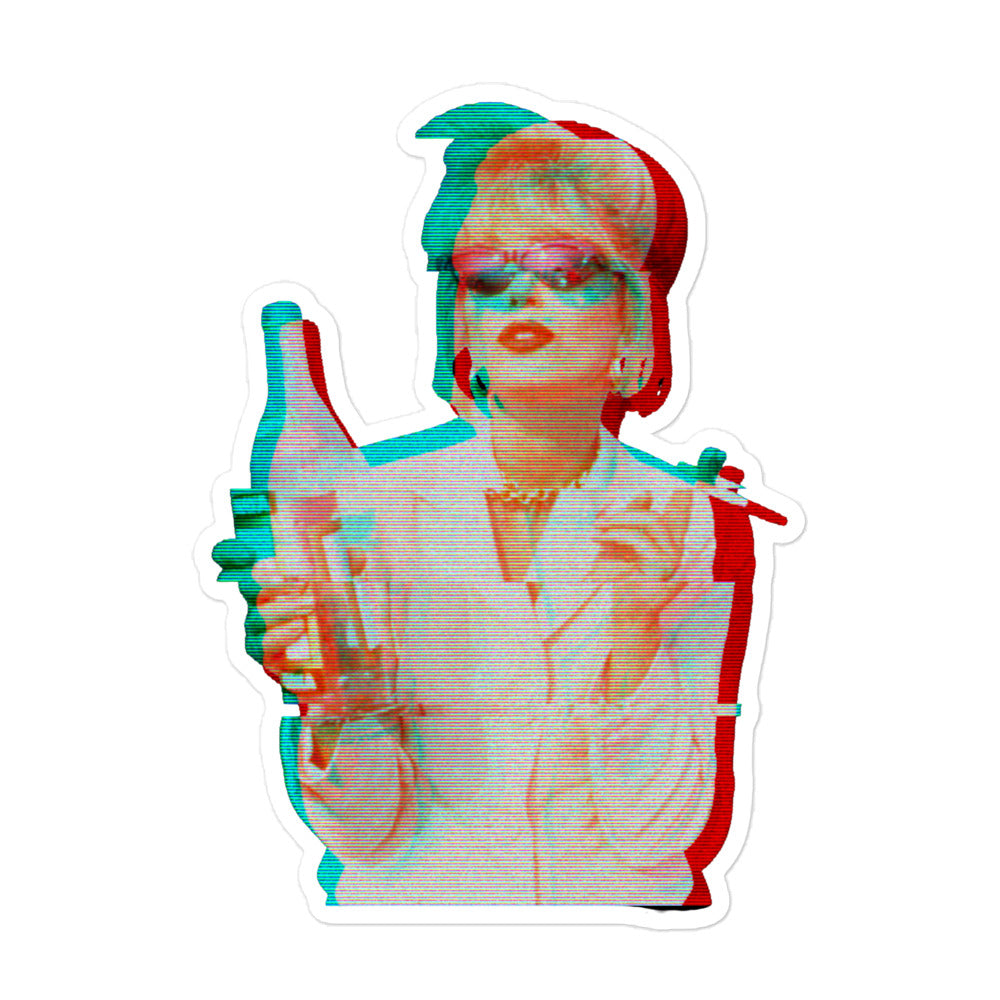 Die-cut sticker showing a red-haired woman in sunglasses and a pale blazer giving a thumbs-up