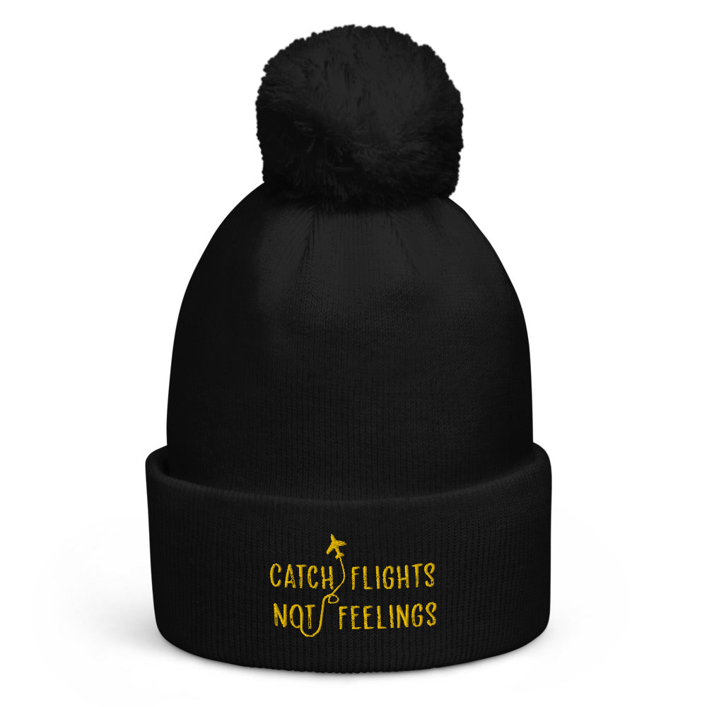 Black Catch Flights Not Feelings Pom-Pom Beanie by Queer In The World Originals sold by Queer In The World: The Shop - LGBT Merch Fashion
