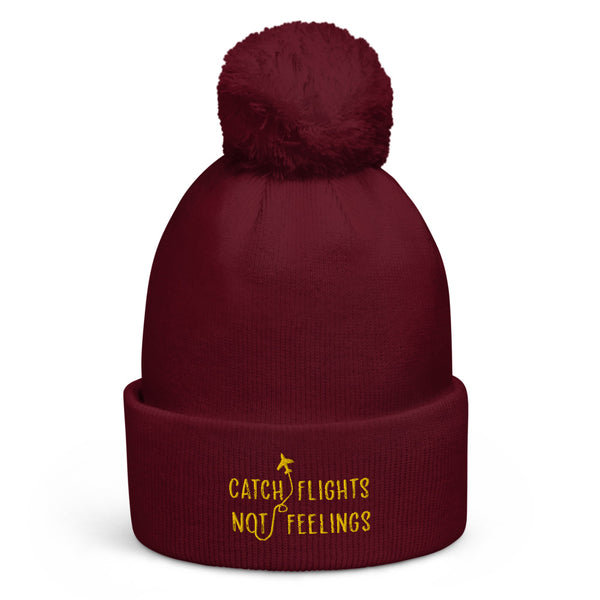 Burgundy Catch Flights Not Feelings Pom-Pom Beanie by Queer In The World Originals sold by Queer In The World: The Shop - LGBT Merch Fashion
