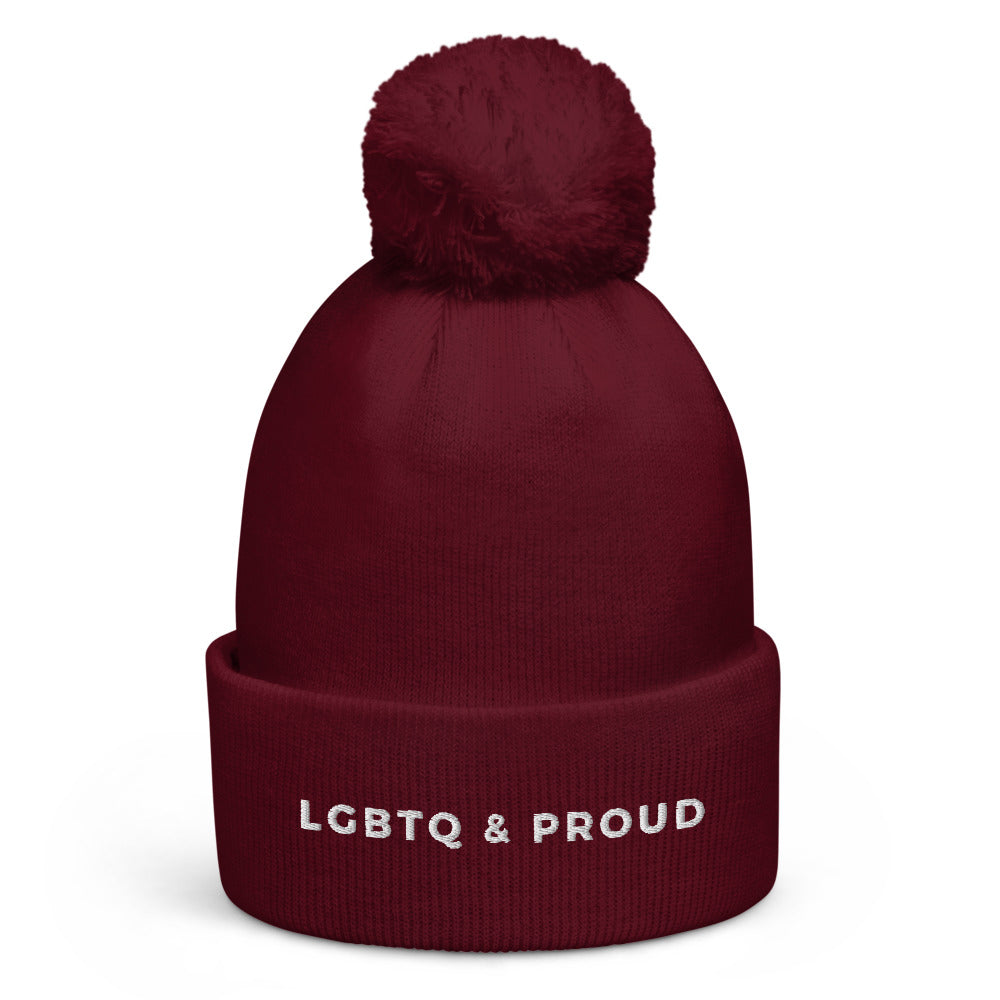 Burgundy LGBTQ & Proud Pom Pom Beanie by Queer In The World Originals sold by Queer In The World: The Shop - LGBT Merch Fashion