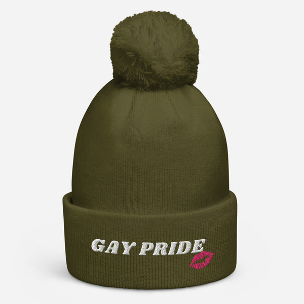 Burgundy Gay Pride Pom Pom Beanie by Queer In The World Originals sold by Queer In The World: The Shop - LGBT Merch Fashion