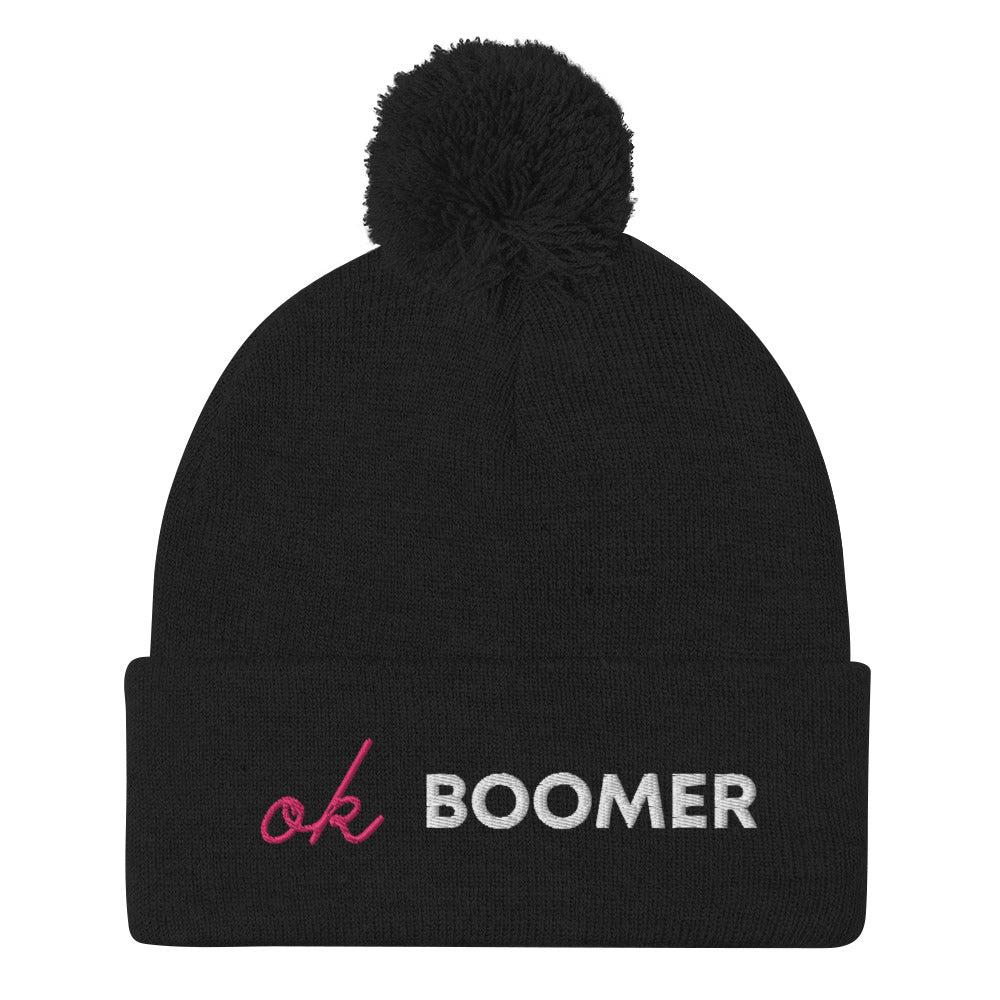 Black Ok Boomer Pom-Pom Beanie by Queer In The World Originals sold by Queer In The World: The Shop - LGBT Merch Fashion