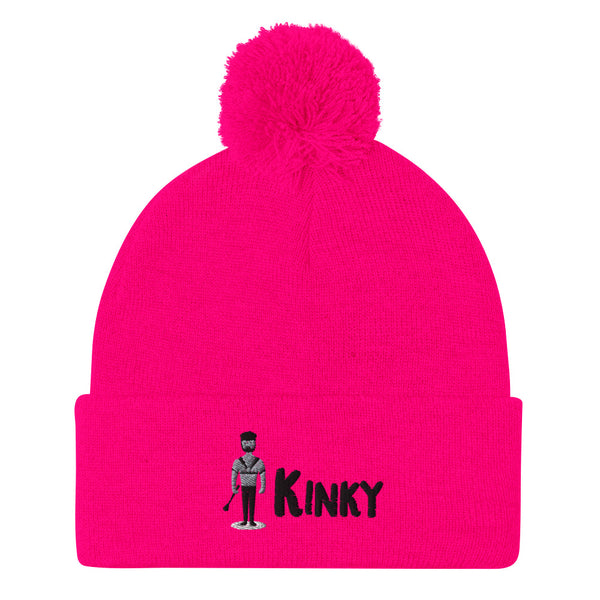 Bright pink Kinky Pom-Pom Beanie with 
