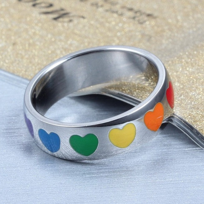  Rainbow Hearts Pride Ring by Queer In The World sold by Queer In The World: The Shop - LGBT Merch Fashion