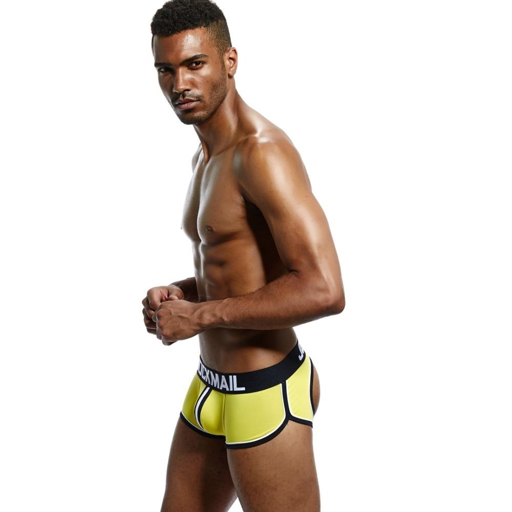 JOCKMAIL Sexy Men Underwear Boxer shorts Open Back Gay Jock Strap Briefs  Panties