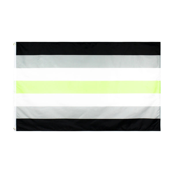 Agender Pride flag with black, gray, white, and neon green horizontal stripes