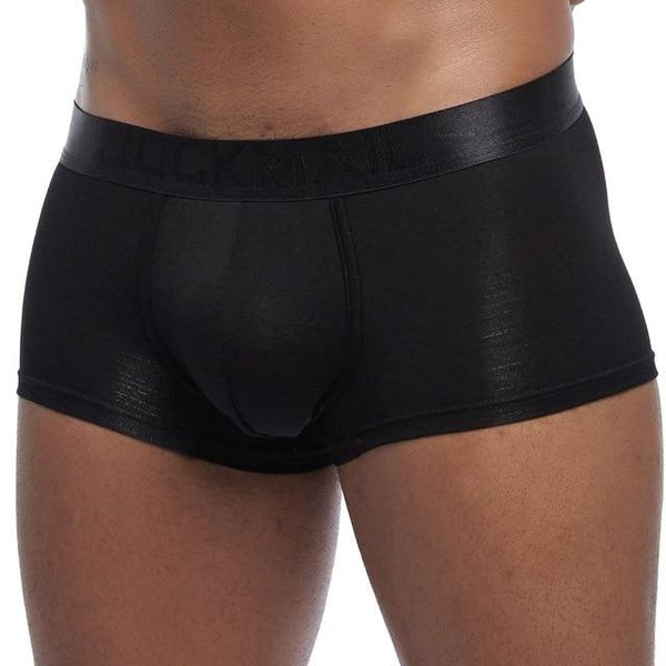 Black boxer briefs with a wide waistband and subtle sheer-textured side panels