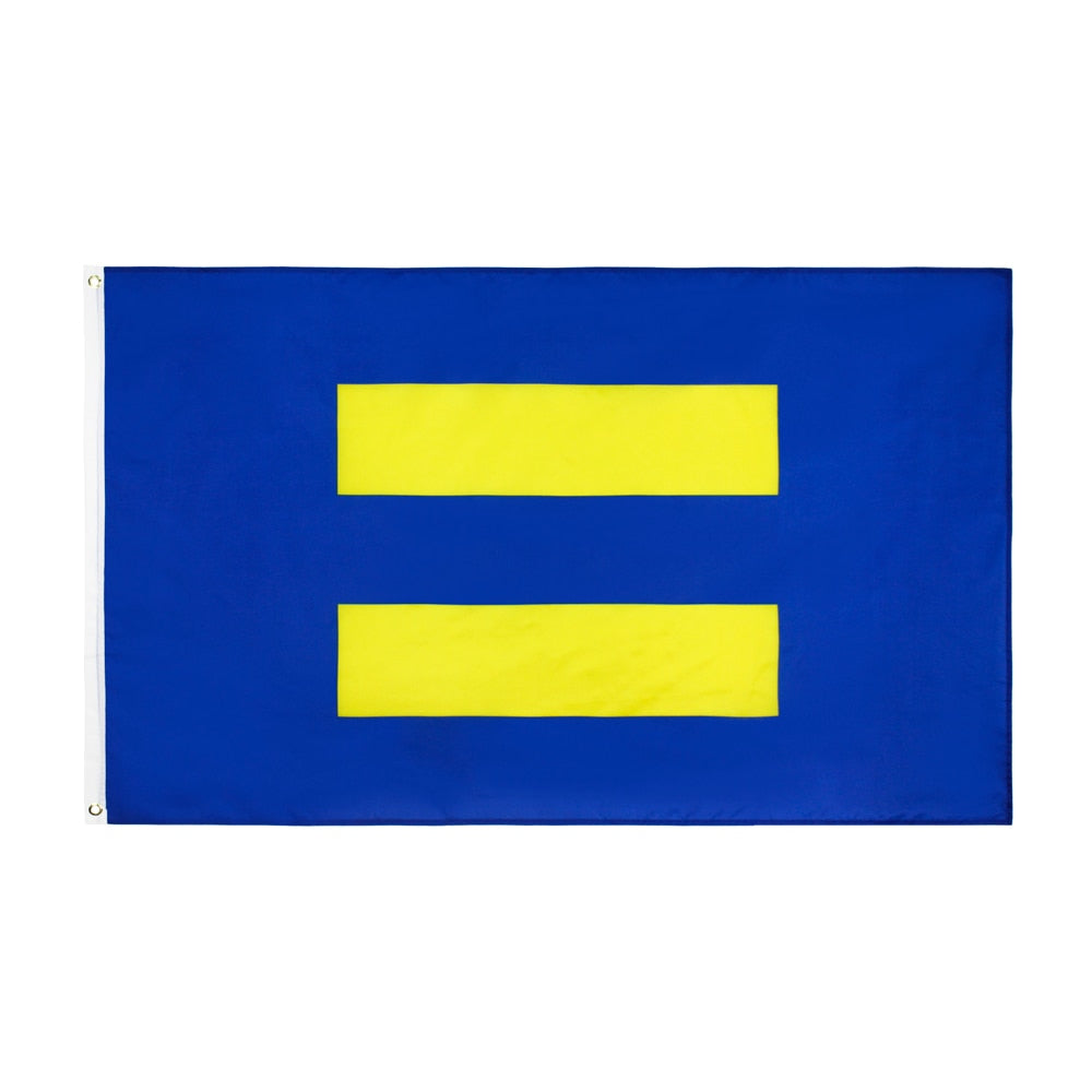 Equal Human Rights Pride flag with two yellow horizontal bars on a blue field