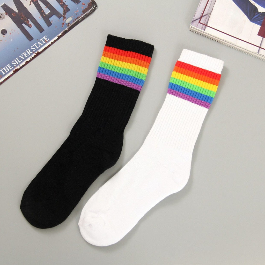 Black LGBT Pride Thick Cotton Socks by Queer In The World sold by Queer In The World: The Shop - LGBT Merch Fashion