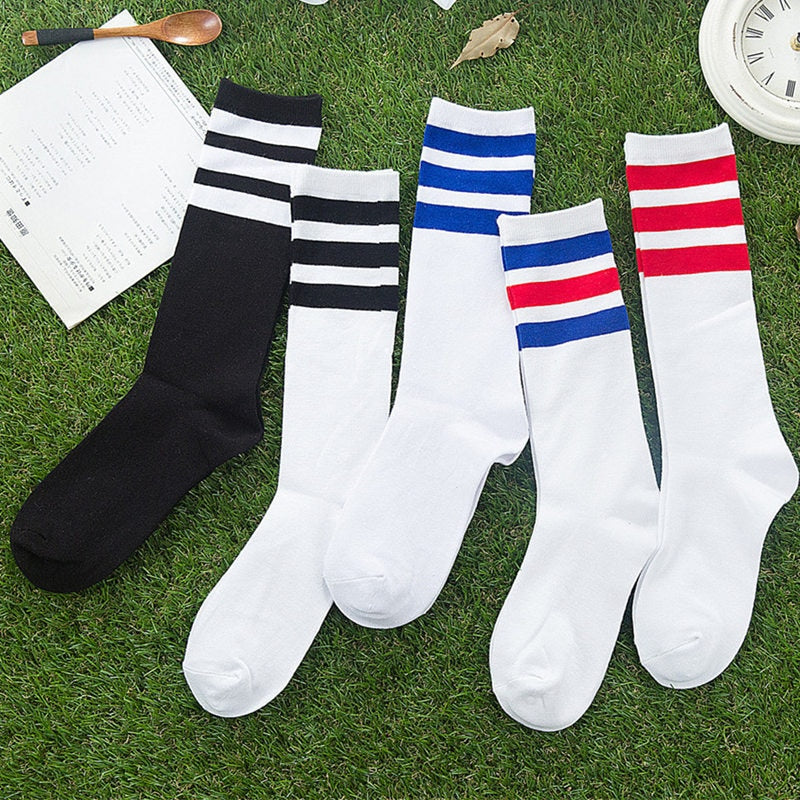 Red Stripe - Long Retro Three Stripes Cotton Socks by Queer In The World sold by Queer In The World: The Shop - LGBT Merch Fashion