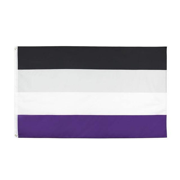 Asexual pride flag with black, gray, white, and purple horizontal stripes
