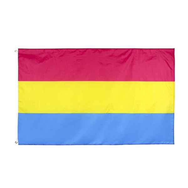 Pansexual Pride flag with pink, yellow, and blue horizontal stripes