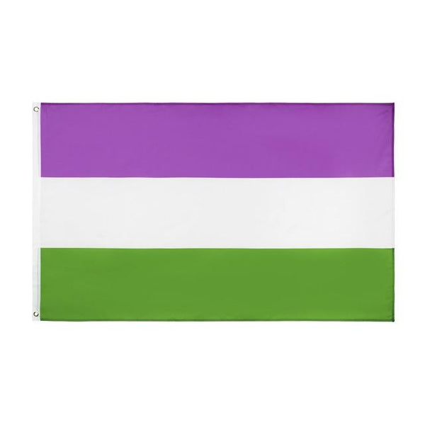 Genderqueer Pride flag with purple, white, and green horizontal stripes