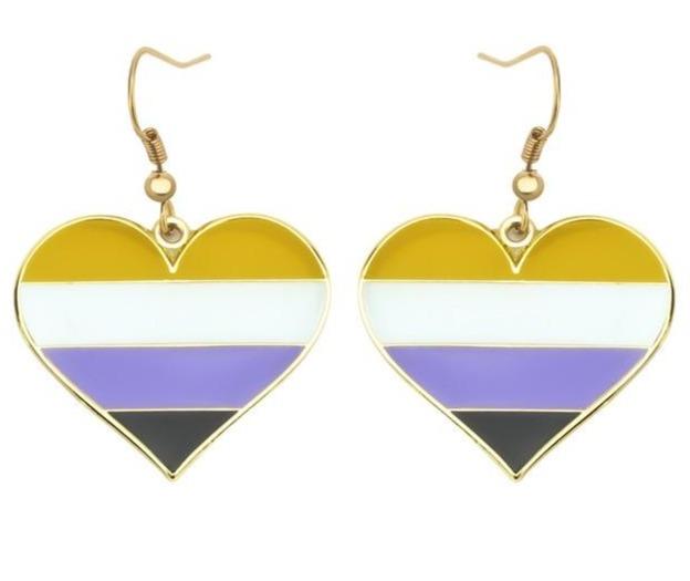  Non-Binary Heart Earrings by Queer In The World sold by Queer In The World: The Shop - LGBT Merch Fashion