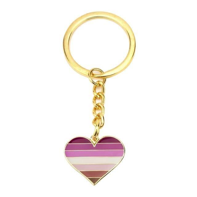  Lesbian Pride Heart Keychain by Queer In The World sold by Queer In The World: The Shop - LGBT Merch Fashion