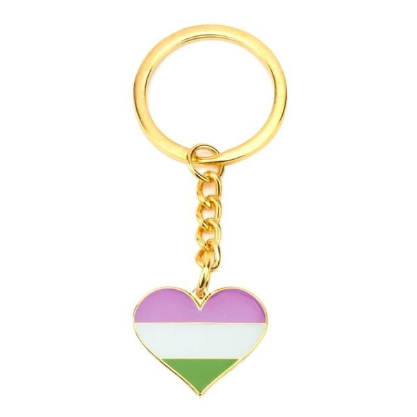  Genderqueer Pride Heart Keychain by Queer In The World sold by Queer In The World: The Shop - LGBT Merch Fashion