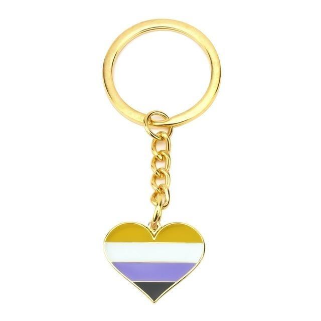  Non-Binary Pride Heart Keychain by Queer In The World sold by Queer In The World: The Shop - LGBT Merch Fashion