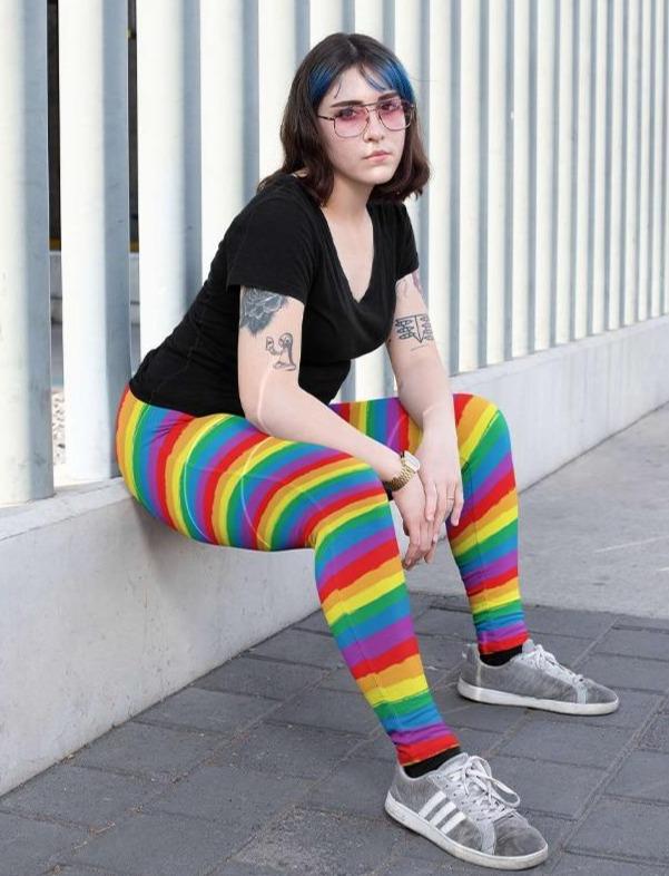 Rainbow Striped Stretch Festival Leggings, Rainbow Pride Pants