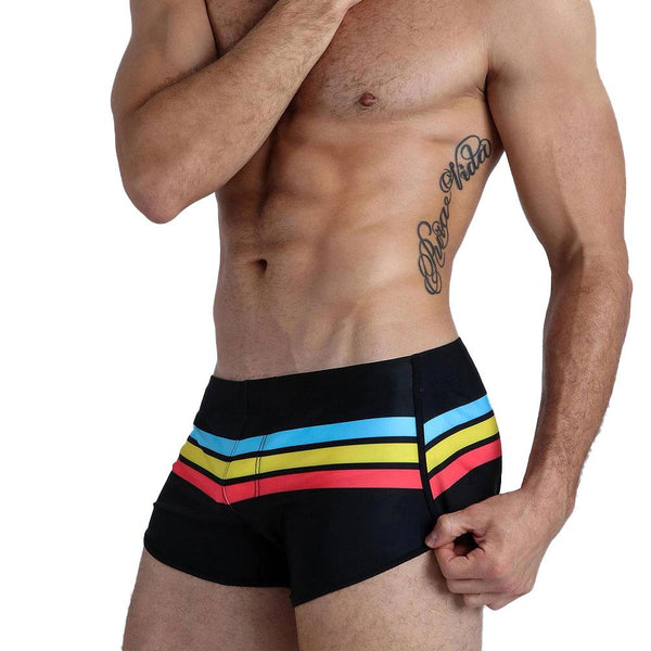 Black (no pad) Pride Stripe Swim Trunks by Queer In The World sold by Queer In The World: The Shop - LGBT Merch Fashion