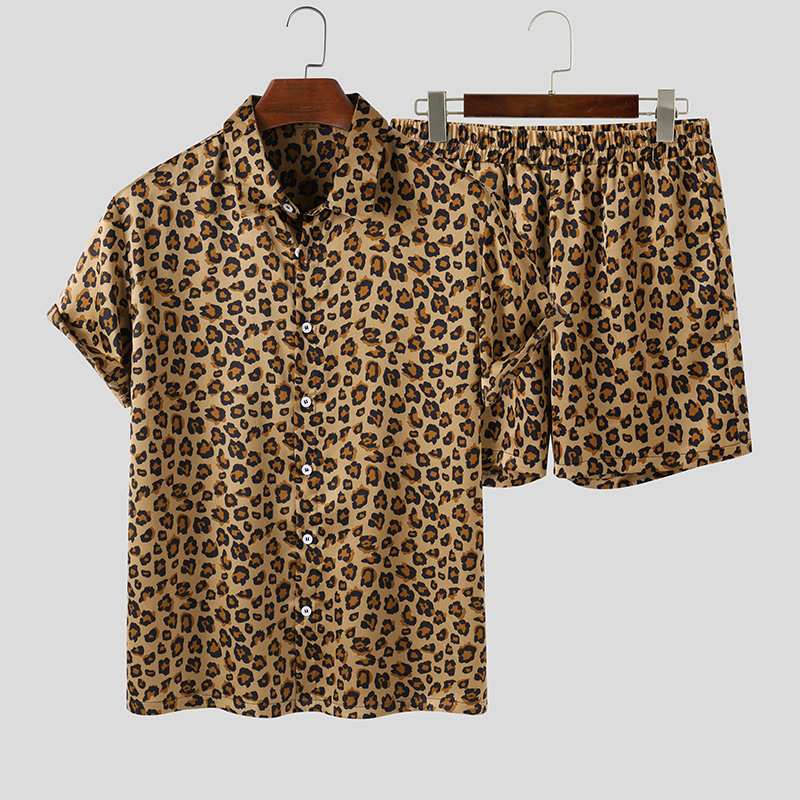 Khaki Leopard Print Short Sleeve Shirt + Shorts (2 Piece Outfit) by Queer In The World sold by Queer In The World: The Shop - LGBT Merch Fashion