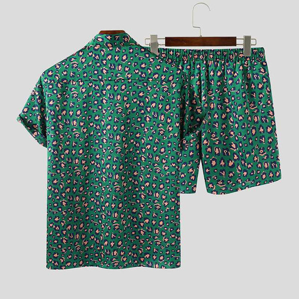 Green Leopard Print Short Sleeve Shirt + Shorts (2 Piece Outfit) by Queer In The World sold by Queer In The World: The Shop - LGBT Merch Fashion