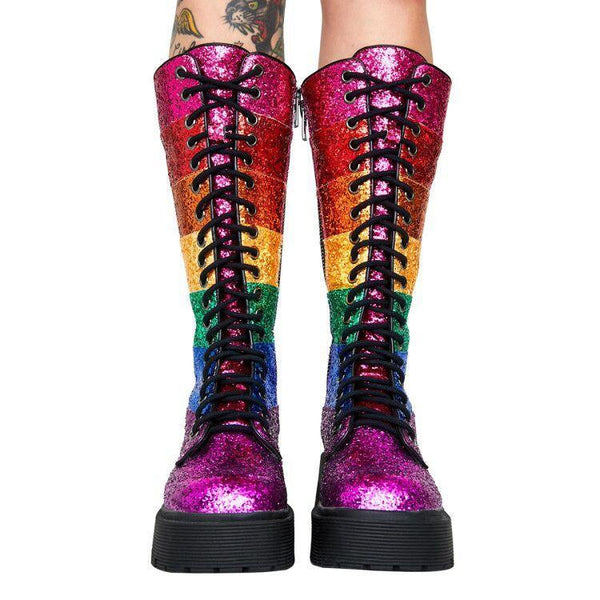  LGBT Pride Sequin Mid Calf Boots by Out Of Stock sold by Queer In The World: The Shop - LGBT Merch Fashion