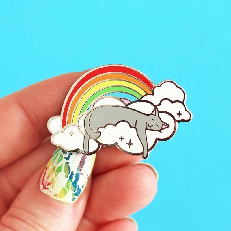  Rainbow Cat On A Cloud Enamel Pin by Queer In The World sold by Queer In The World: The Shop - LGBT Merch Fashion