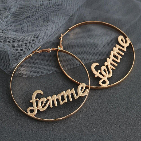  Femme Hoop Earrings Letter by Queer In The World sold by Queer In The World: The Shop - LGBT Merch Fashion