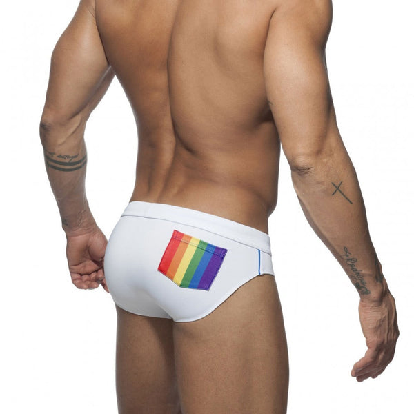 White Pride Pocket Swim Briefs by Queer In The World sold by Queer In The World: The Shop - LGBT Merch Fashion