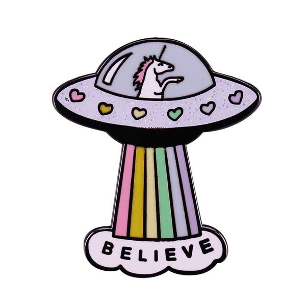  Believe Queer Spacecraft Enamel Pin by Queer In The World sold by Queer In The World: The Shop - LGBT Merch Fashion