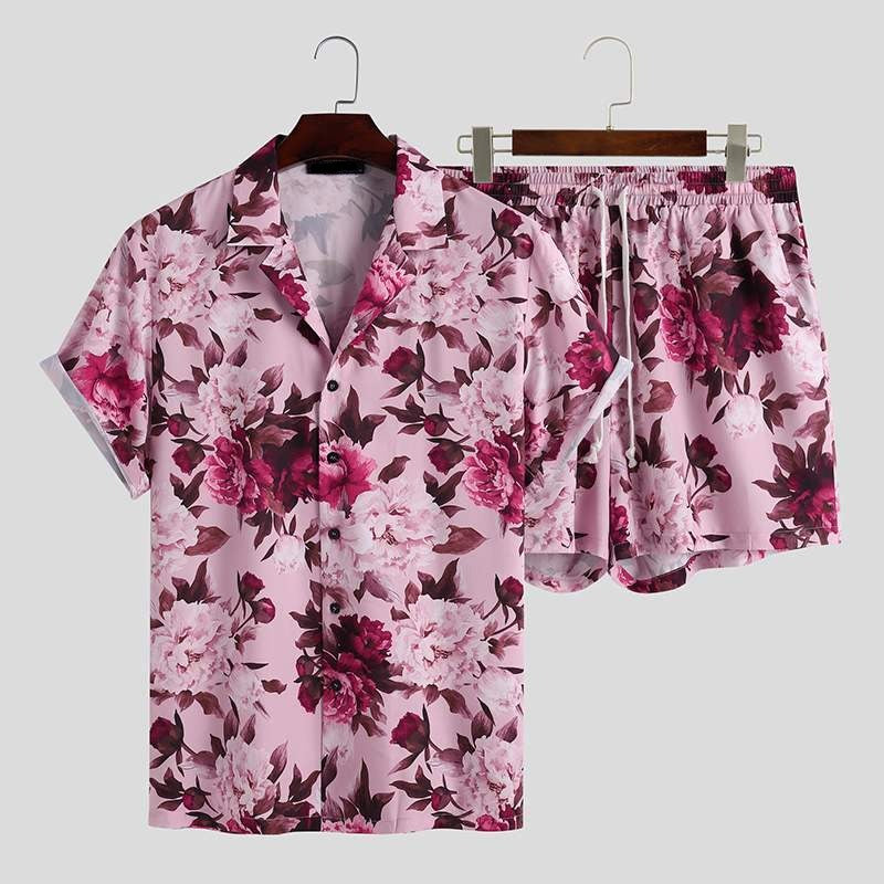 Pink Rose Short Sleeve Shirt + Shorts (2 Piece Outfit) by Queer In The World sold by Queer In The World: The Shop - LGBT Merch Fashion