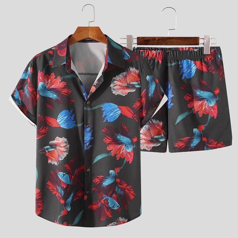  Flamenco Fish Short Sleeve Shirt + Shorts (2 Piece Outfit) by Queer In The World sold by Queer In The World: The Shop - LGBT Merch Fashion
